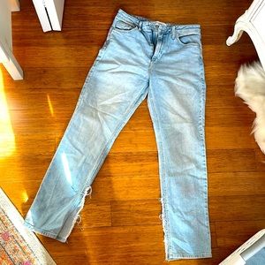 Just black denim flare with hem split